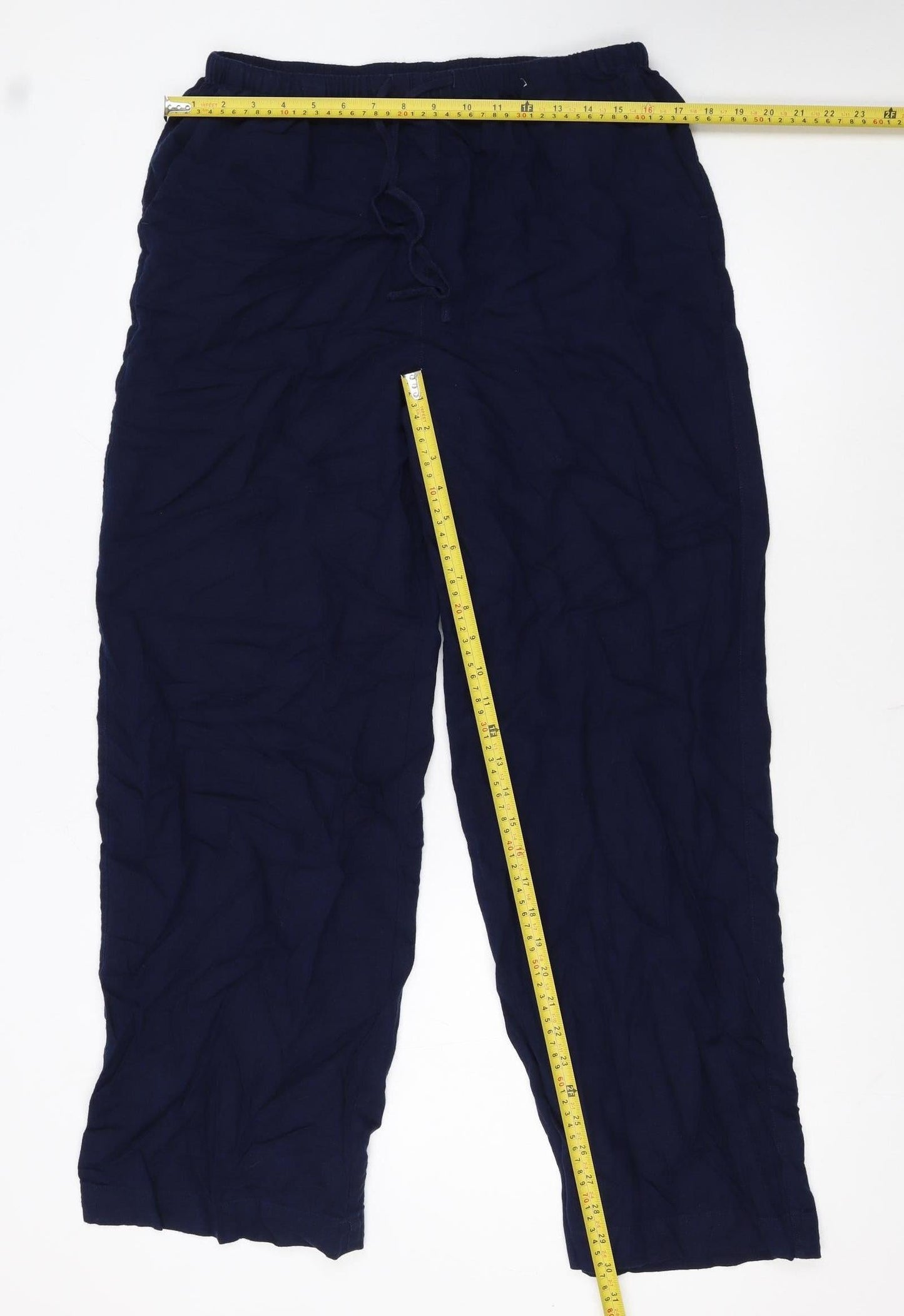 Marks and Spencer Women's Blue Linen Blend Relaxed Tall Trousers Size 14