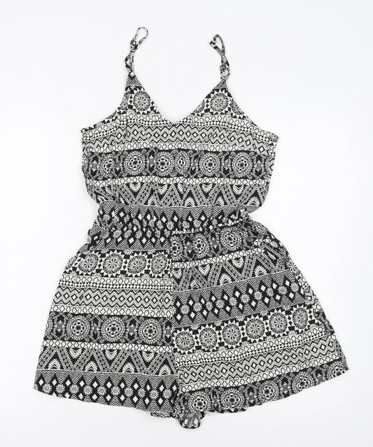 H&M Divided Women's Black & White Sleeveless Playsuit Size 8 Viscose