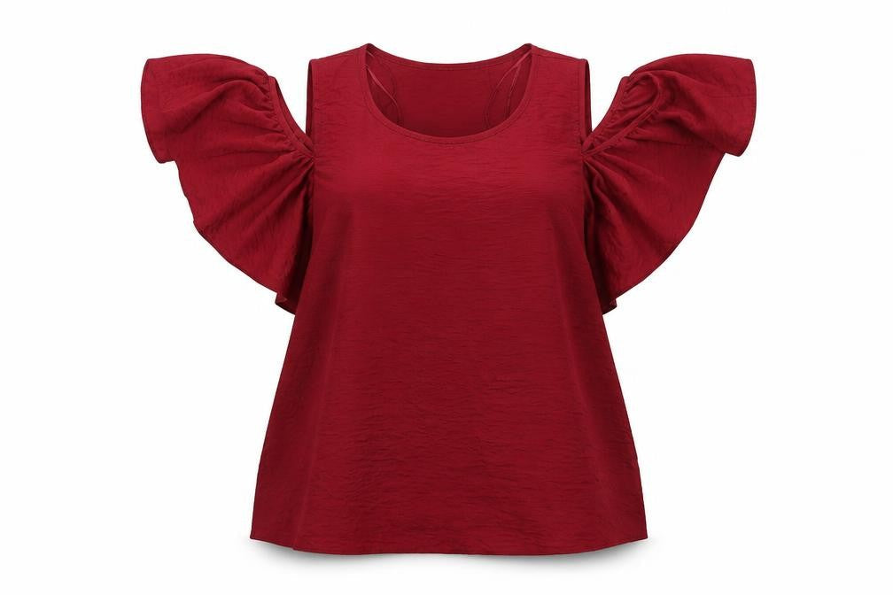 Papaya Womens Red Cold Shoulder Flutter Sleeve Blouse Size 14