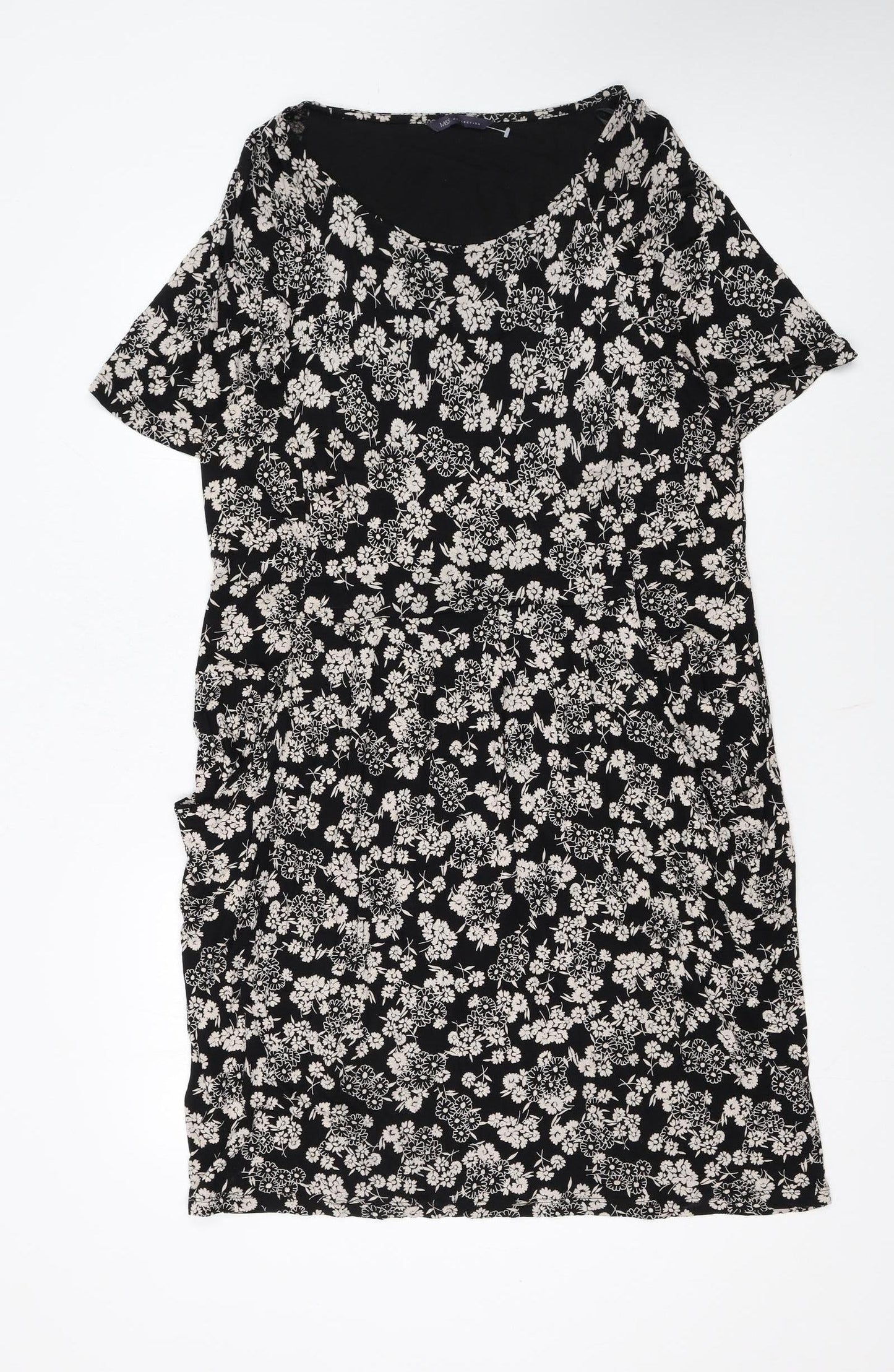 Marks and Spencer Women Black Floral Shift Knee Length Dress Size 18