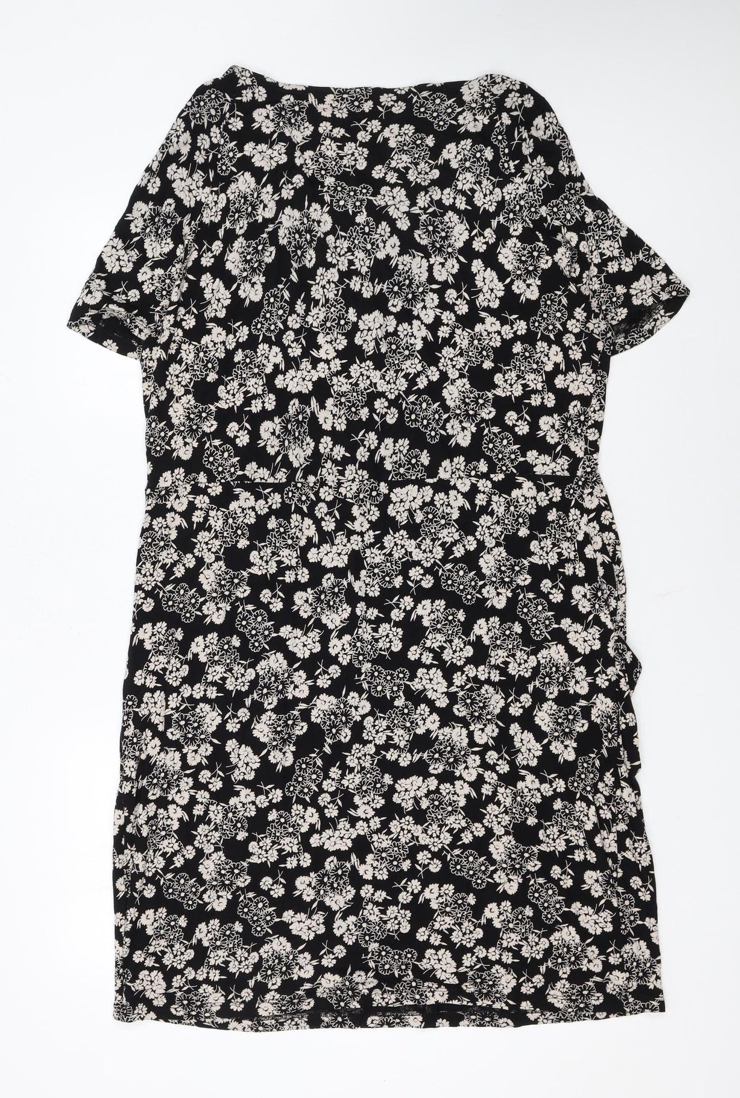 Marks and Spencer Women Black Floral Shift Knee Length Dress Size 18