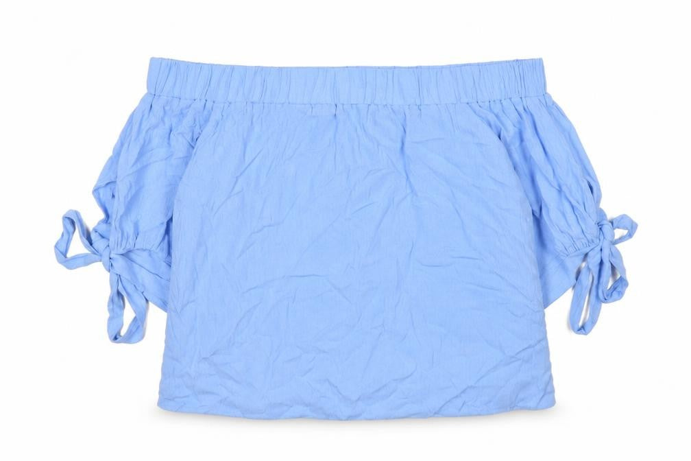 ICHI Women Blue Off Shoulder Short Sleeve Blouse M