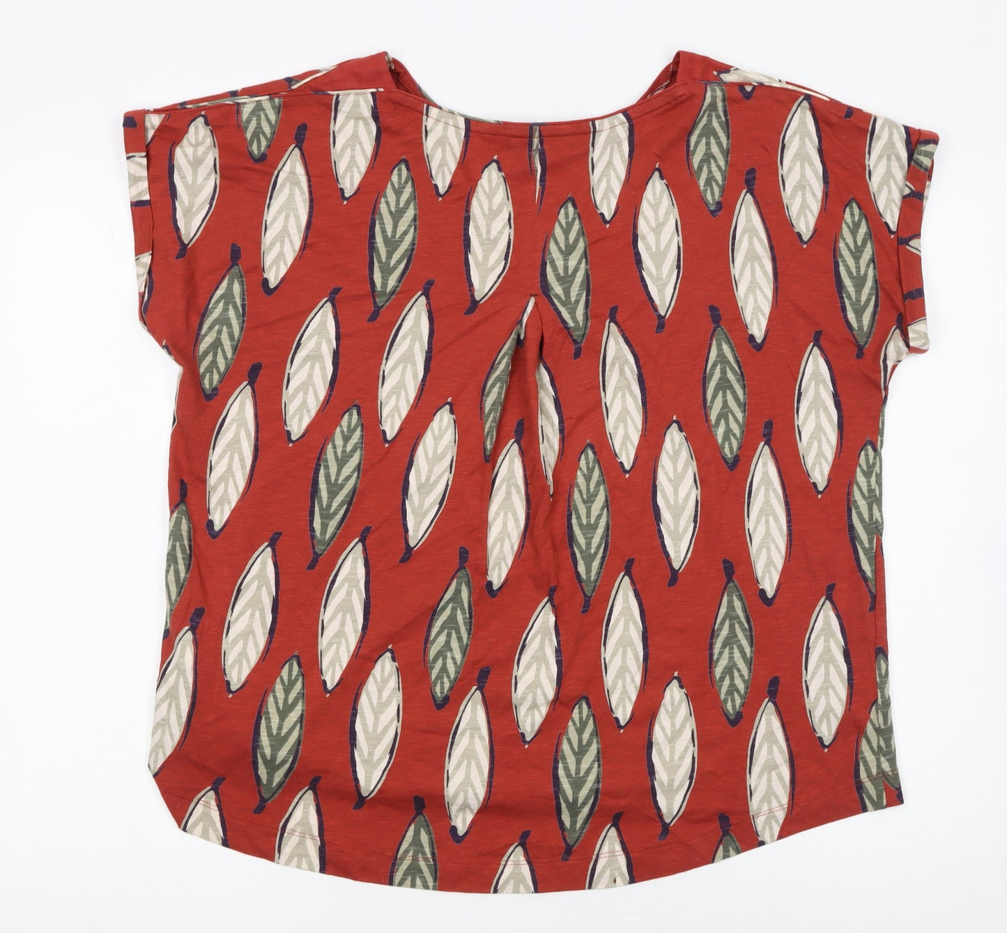 White Stuff Women’s Red Leaf Print Cotton T-Shirt UK 14