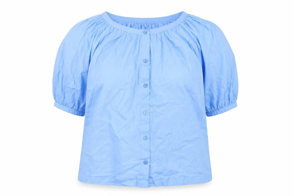 Next Women Blue Cotton Short Sleeve Button Blouse Size 6