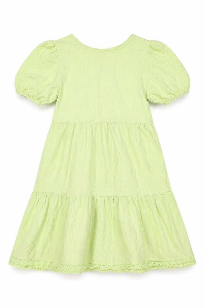 Zara Girls Green Cotton A-Line Knee Length Puff Sleeve Dress 10 Years
