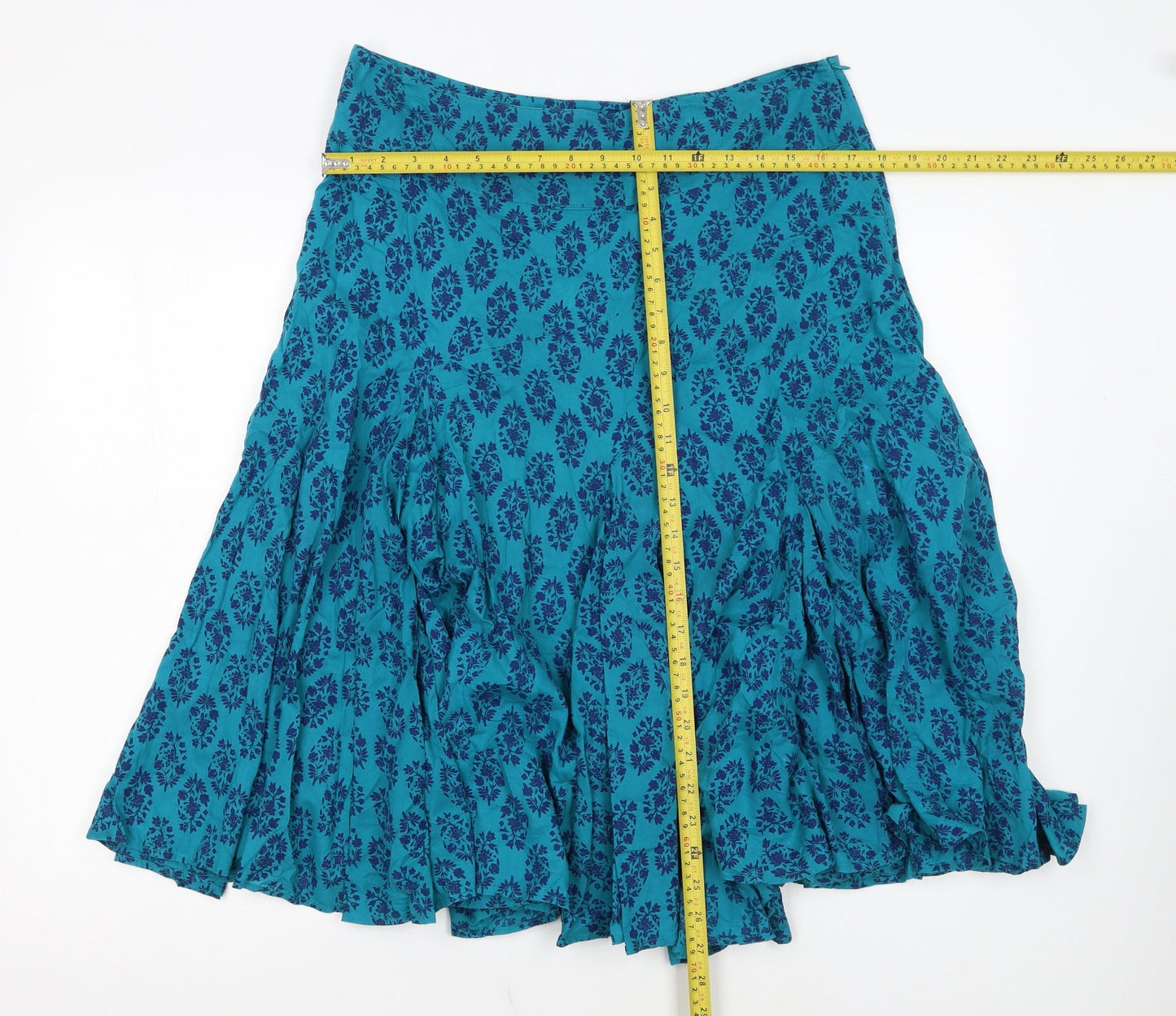 Monsoon Women Blue Floral A-Line Midi Skirt Size 14 Cotton