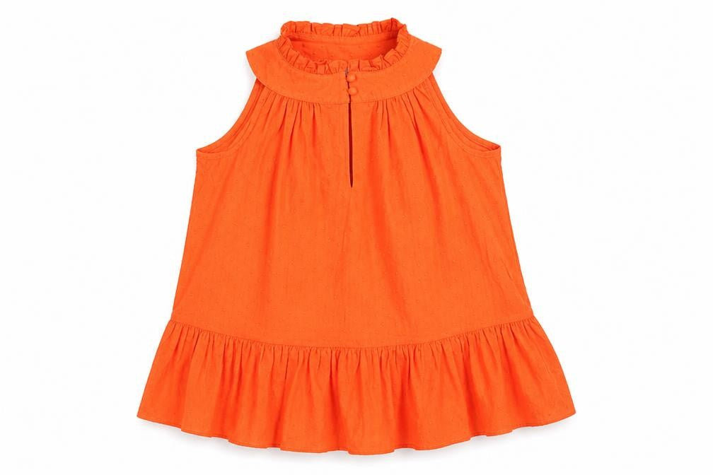 Next Women’s Orange Sleeveless High Neck Ruffle Cotton Tunic Blouse UK 12