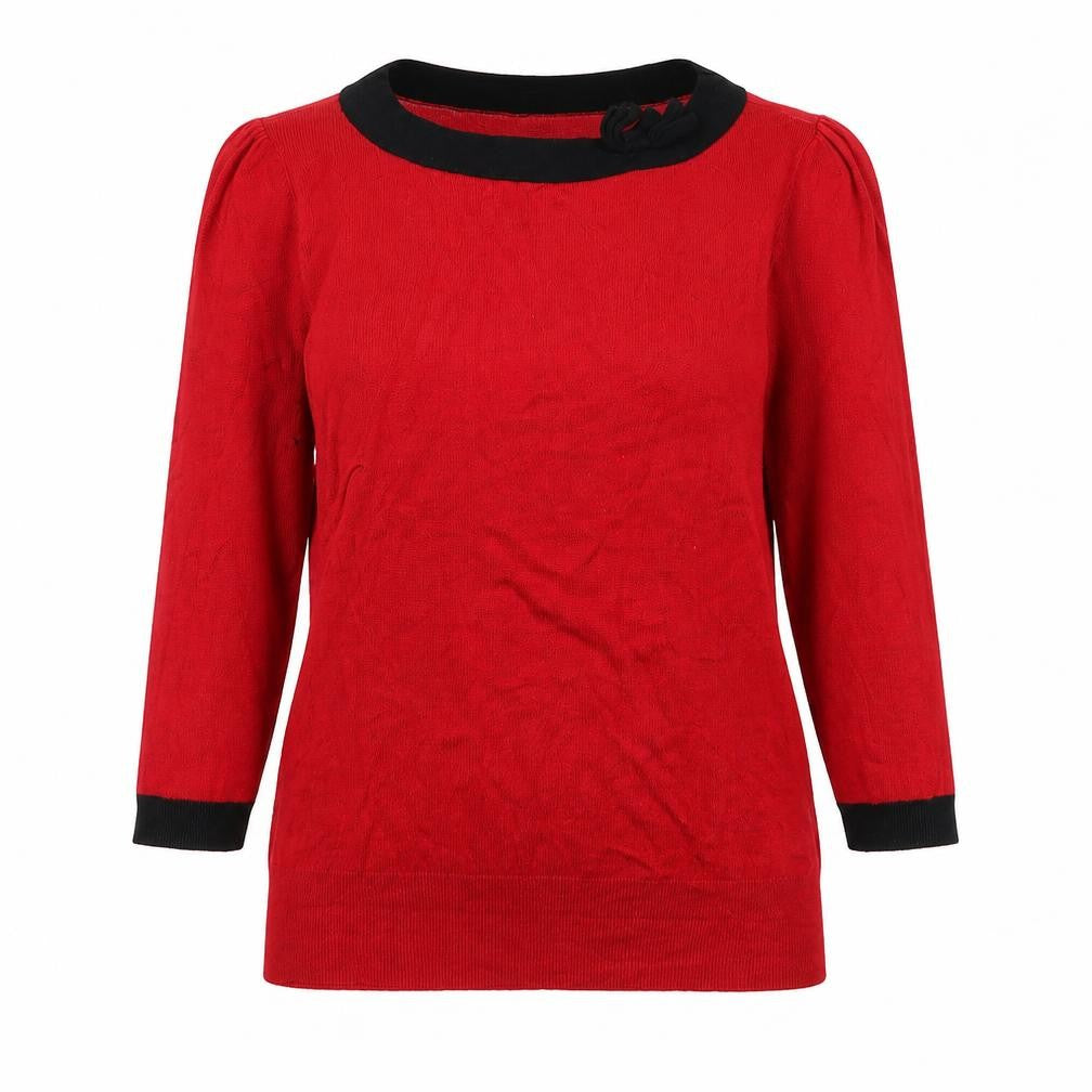 Wallis Women Red Black Trim 3/4 Sleeve Pullover Jumper Size 14