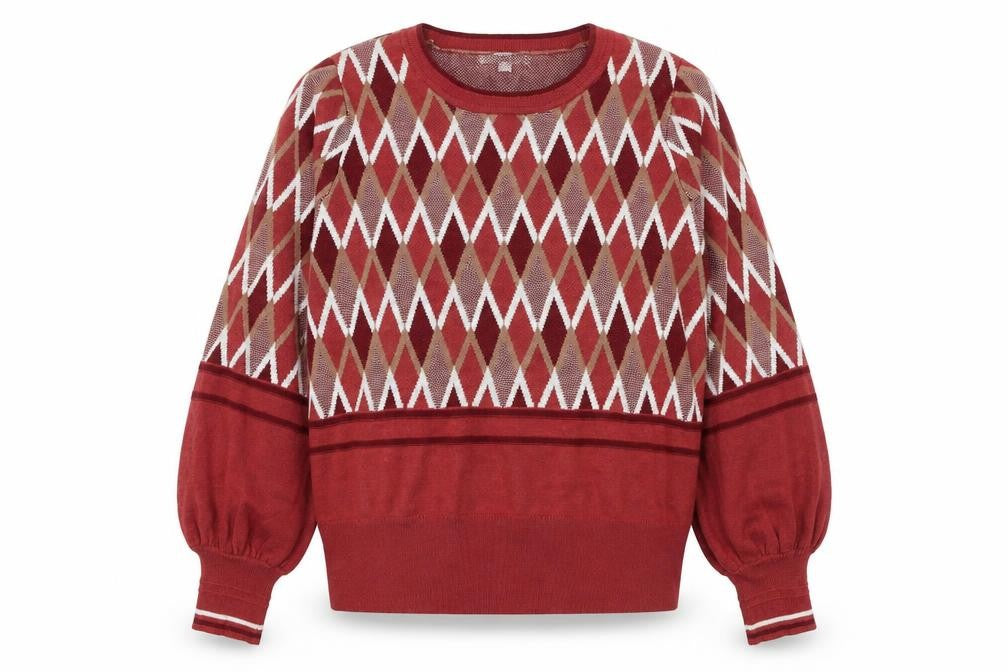 Next Women Red Argyle Knit Crew Neck Pullover Jumper Size 14