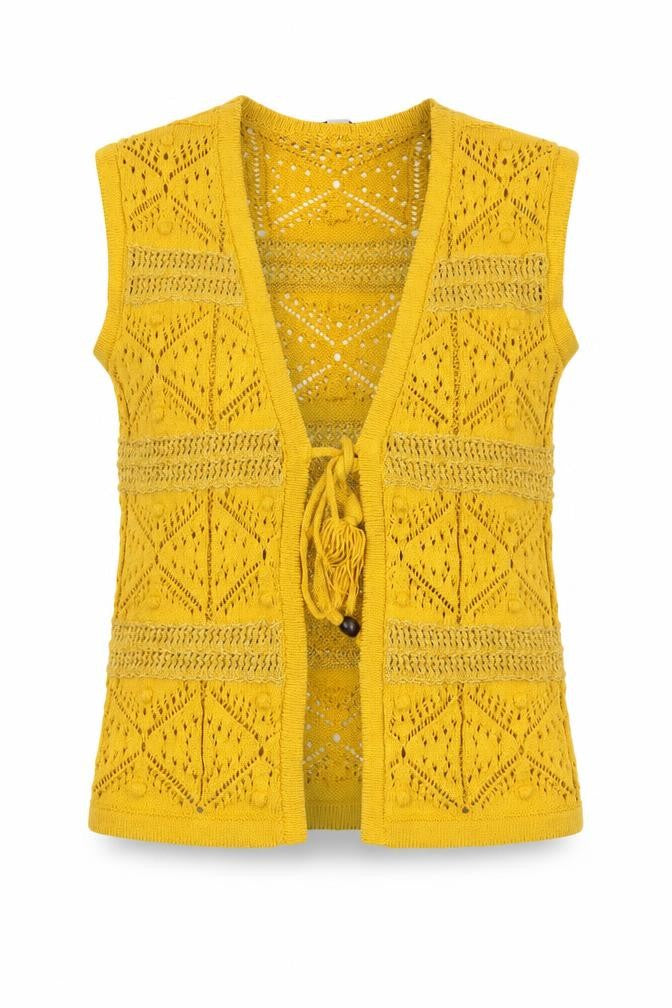 Marks & Spencer Women’s Yellow Open Knit Crochet Tasselled Vest XS