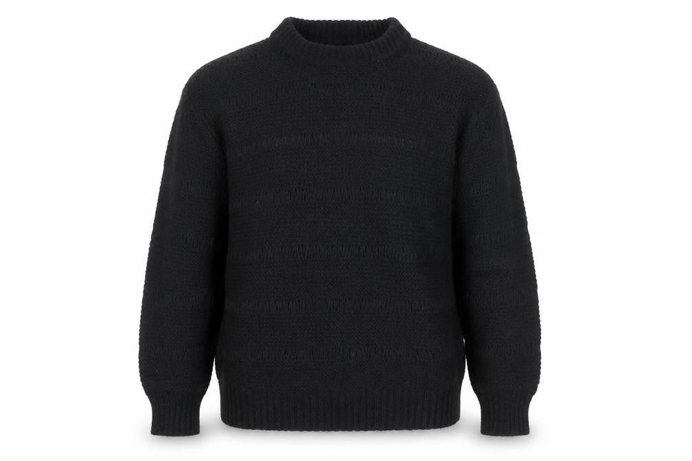 Front view of ASOS DESIGN men’s black chunky knit crew neck jumper, size M