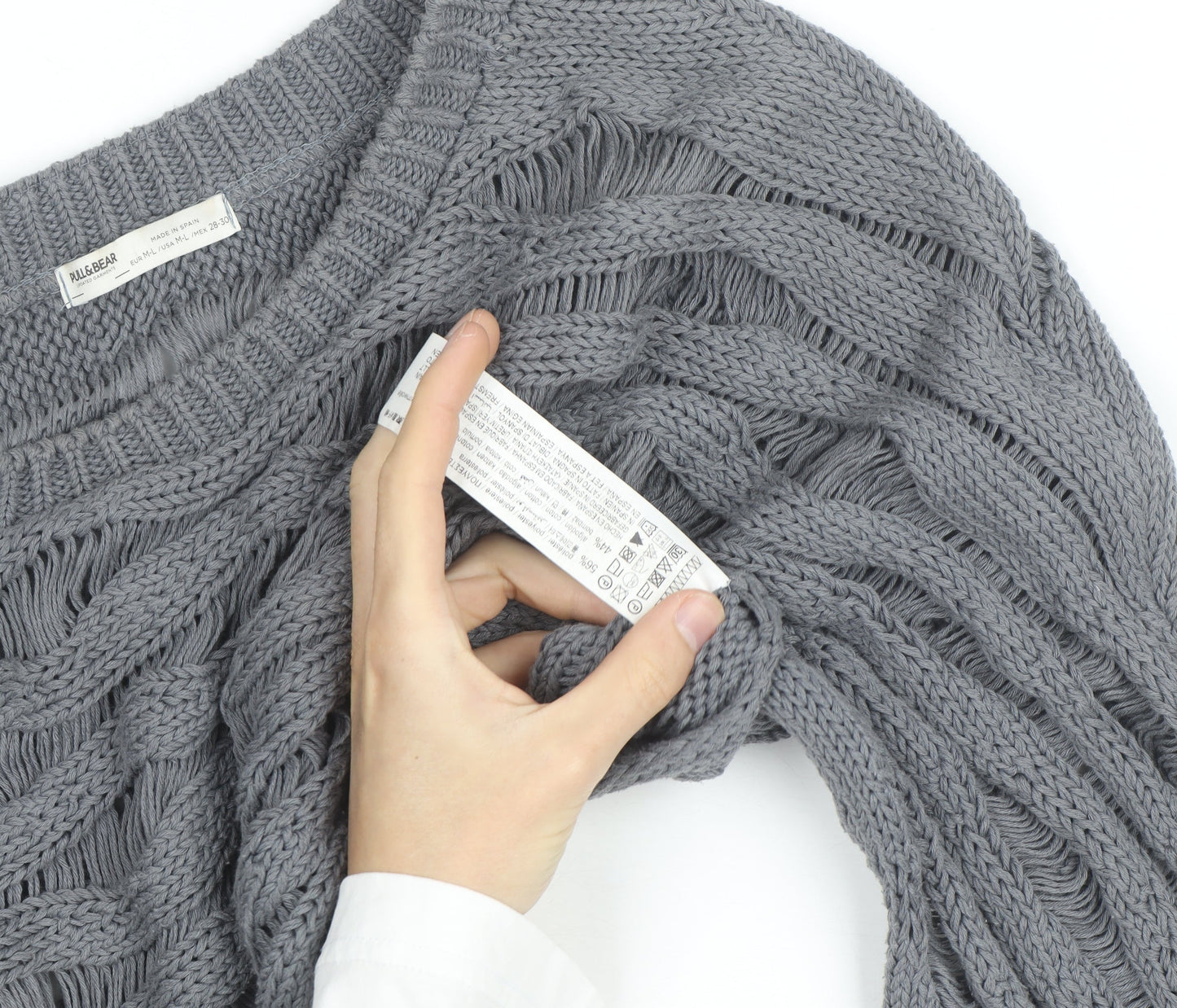 Pull & Bear Women Grey Open-Knit Cotton Shrug Jumper M