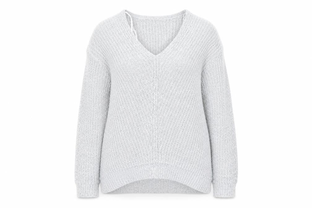 Front view of Jacqueline de Yong Women’s Grey V-Neck Chunky Knit Jumper L