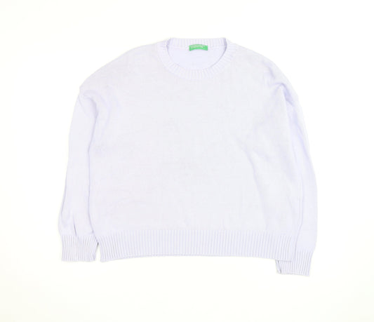 United Colors of Benetton Men's White Cotton Crew Neck Jumper M