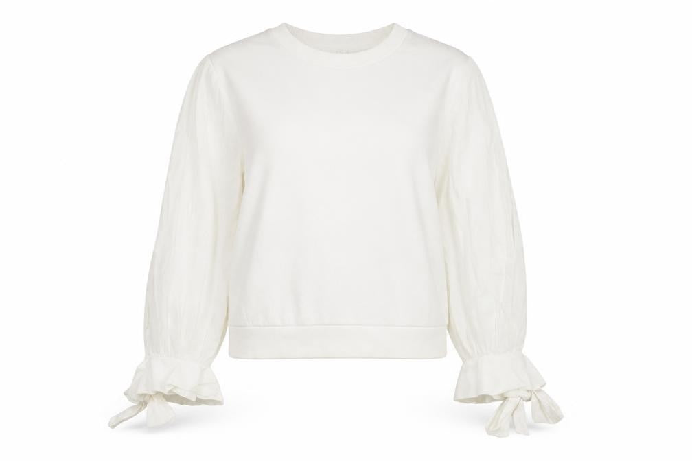 H&M Women’s White Puff Sleeve Bow Detail Cotton Jumper Size 12