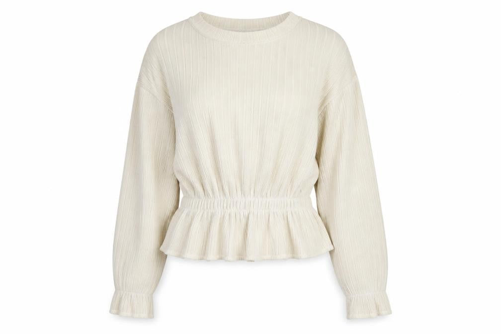 Zara Women Ivory Crew Neck Ribbed Knit Pullover Jumper Size 8