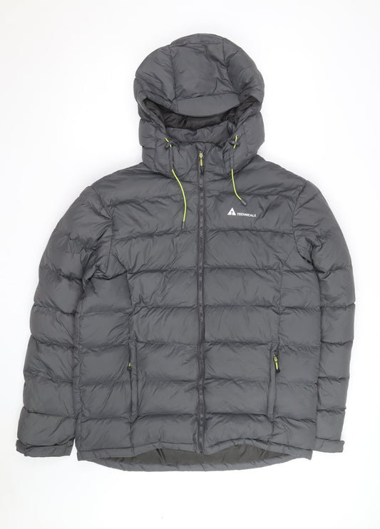 Technicals Mens Grey L Hooded Puffer Jacket Outdoor Insulated Coat