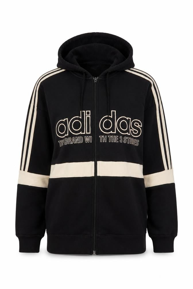 Front view of Adidas women’s black beige full zip hoodie uk 12 hooded sweatshirt