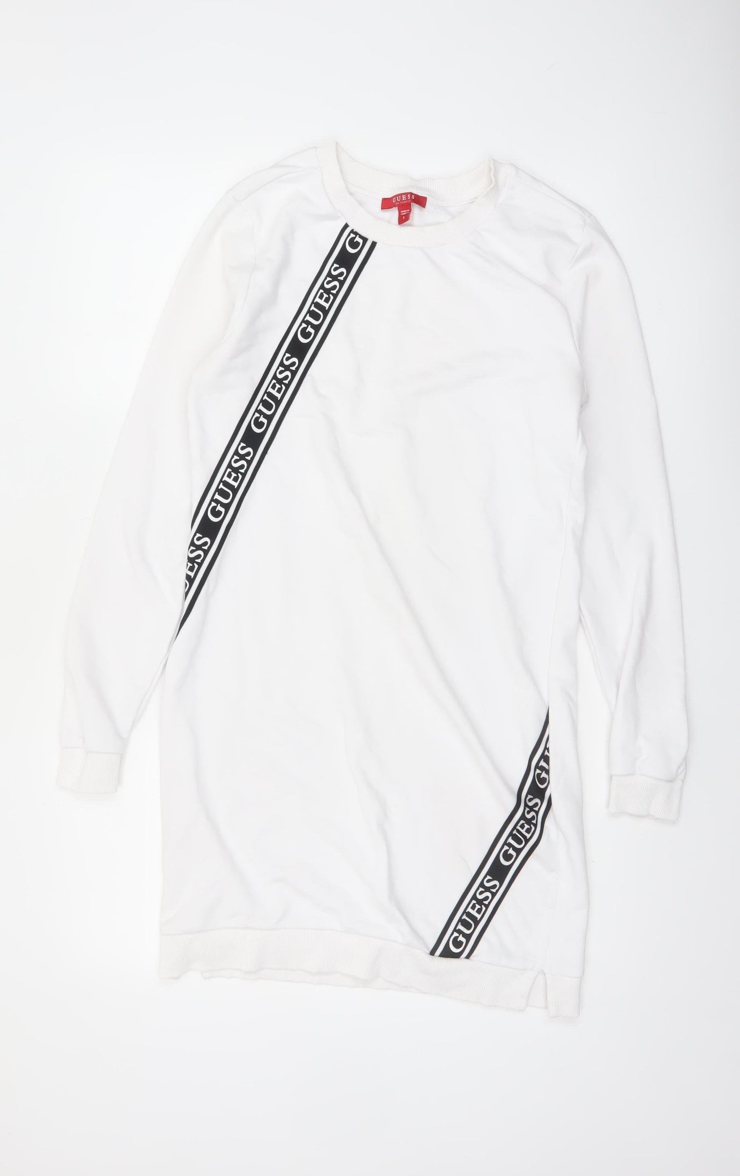 Guess Womens White Logo T-Shirt Dress Size S Casual Long Sleeve