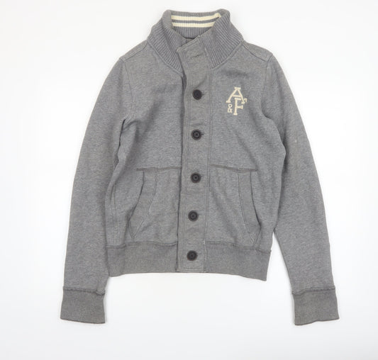 Abercrombie & Fitch Women Grey Small Button Bomber Jacket