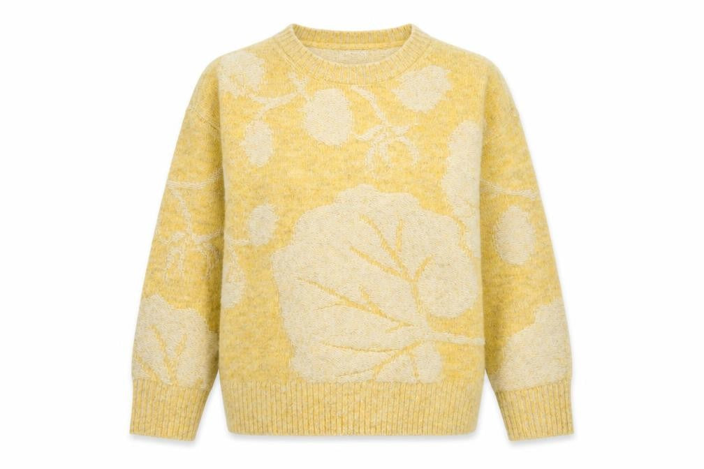FatFace Women Yellow Floral Knit Wool Blend Pullover Jumper UK 10