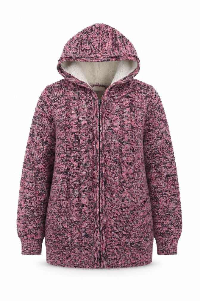 Cotton Traders Womens Pink Hooded Full Zip Knit Jumper Size 16