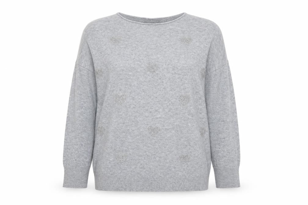 Quiz Women's Grey Beaded Crew Neck Long Sleeve Pullover Jumper Size S