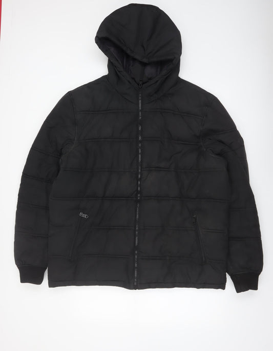 Threadbare Men's Black 2XL Puffer Jacket Hooded Full Zip Winter Coat