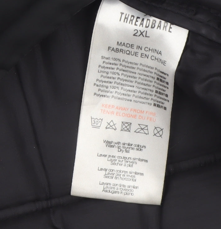 Threadbare Men's Black 2XL Puffer Jacket Hooded Full Zip Winter Coat