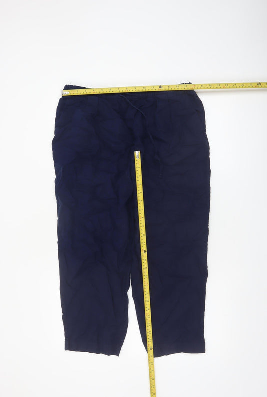 Marks and Spencer Womens Navy Linen Blend Cropped Trousers Size 14 Short