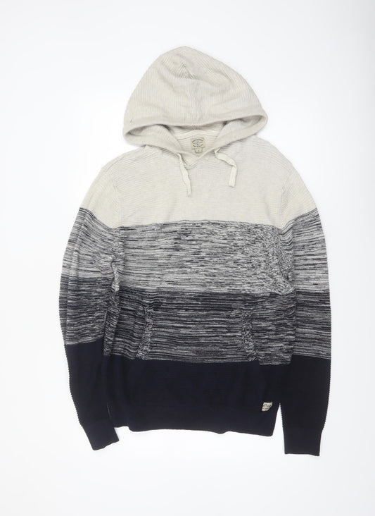 Next Men's Grey Striped Hooded Cotton Knit Jumper Size L