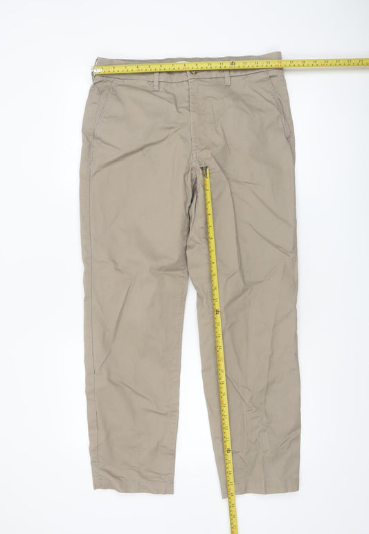 Marks and Spencer Men Beige Chino Trousers 32W 29L Regular Fit