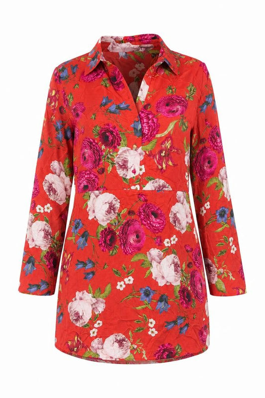 Superdry Womens Red Floral Shirt Dress UK 10 Viscose Casual Spring