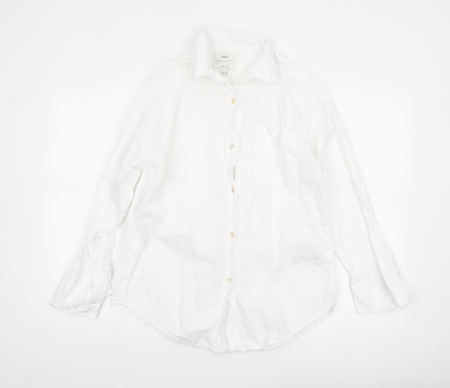 Marks and Spencer Women’s White Linen Button-Up Shirt Size 6