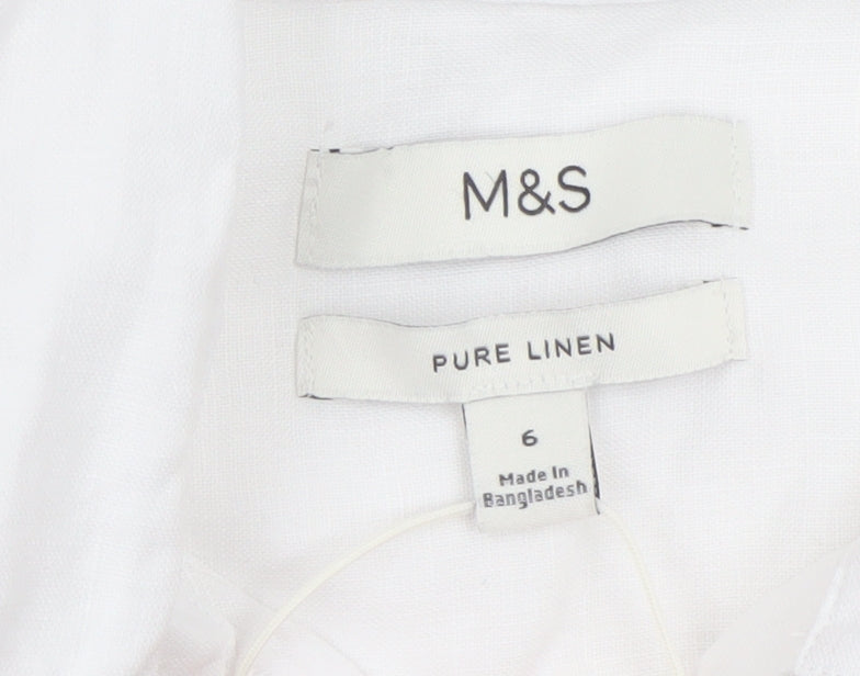 Marks and Spencer Women’s White Linen Button-Up Shirt Size 6