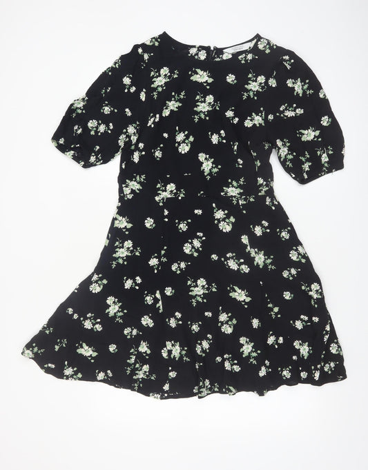 & Other Stories Women Black Floral A-Line Knee Dress Size 10