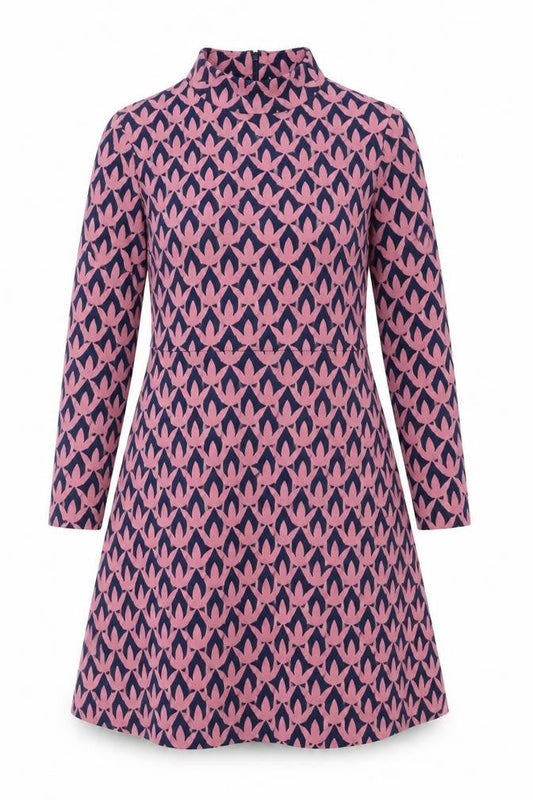 Boden Women’s Pink & Blue Geometric A-Line Dress UK 10L