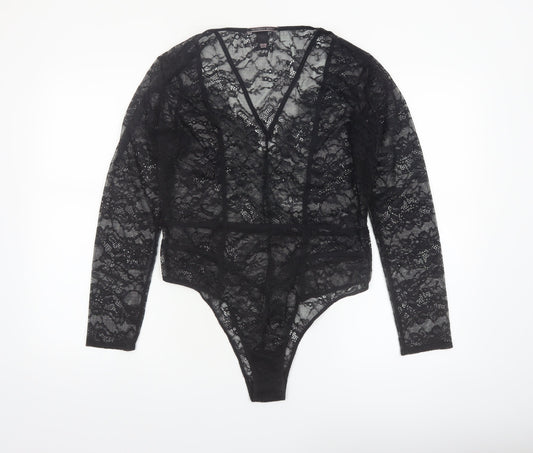 Victoria's Secret Women's Black Lace Long Sleeve Bodysuit XL