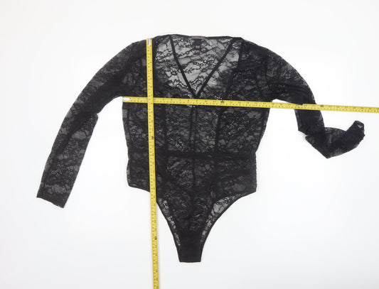 Victoria's Secret Women's Black Lace Long Sleeve Bodysuit XL