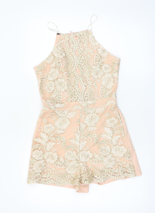 Parisian Women Beige Embroidered Halter Playsuit Size 10