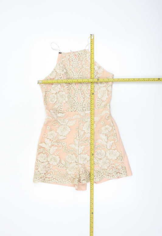 Parisian Women Beige Embroidered Halter Playsuit Size 10