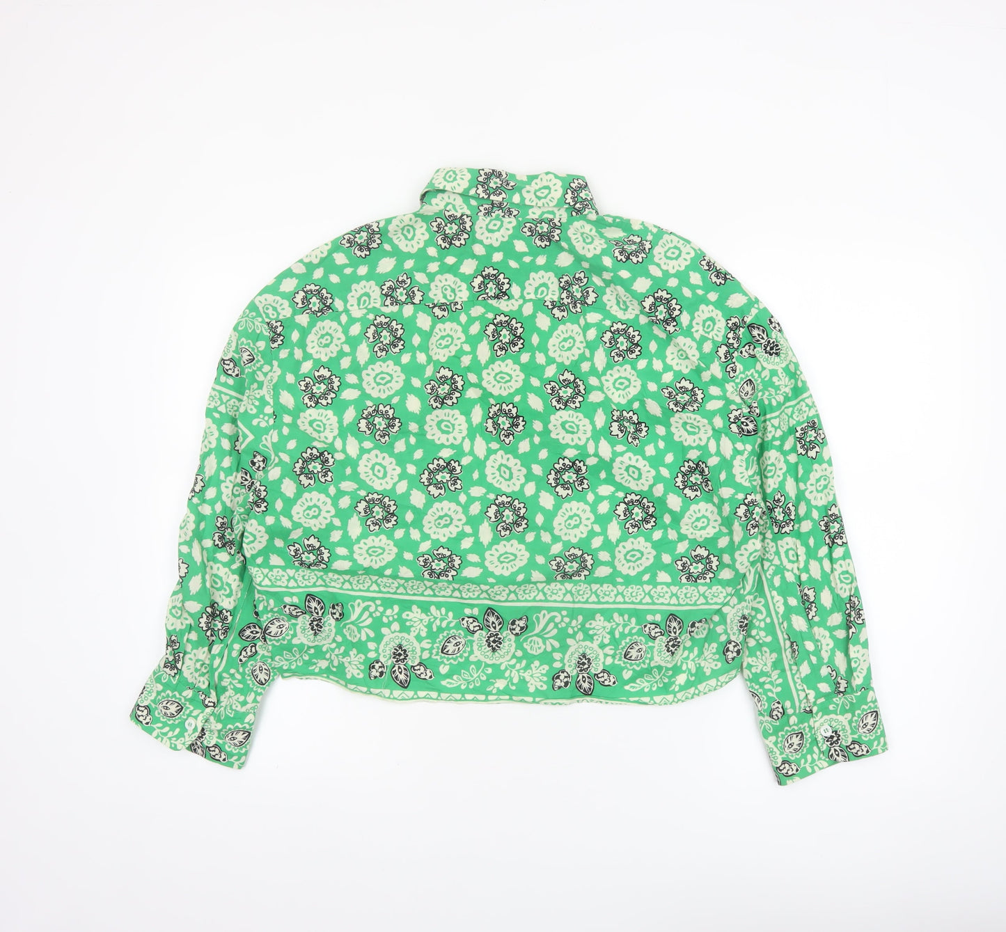 Zara Women’s Green Floral Cropped Cotton Blouse Size S