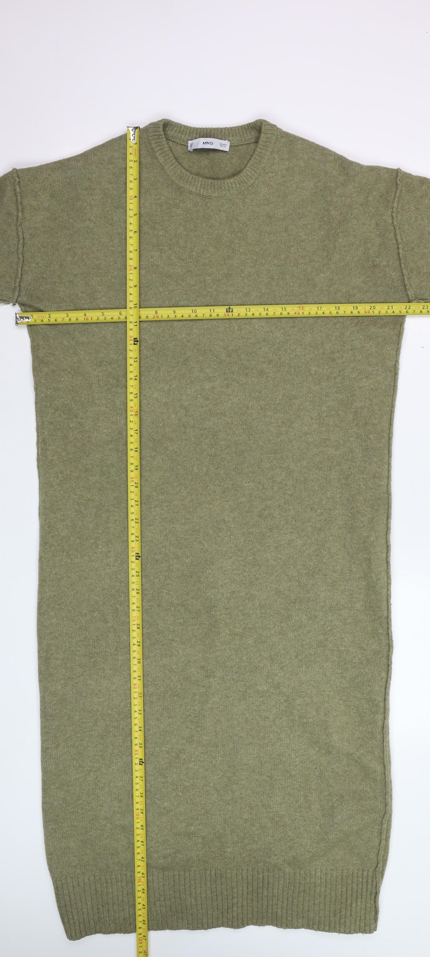 MNG Women’s Green Knit Jumper Dress Size S Long Sleeve Midi