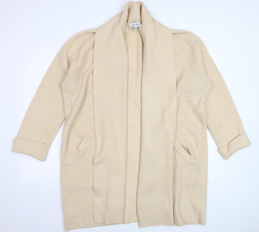Jack Wills Women’s Beige Knit Long Cardigan Size 10 Open Shawl Collar