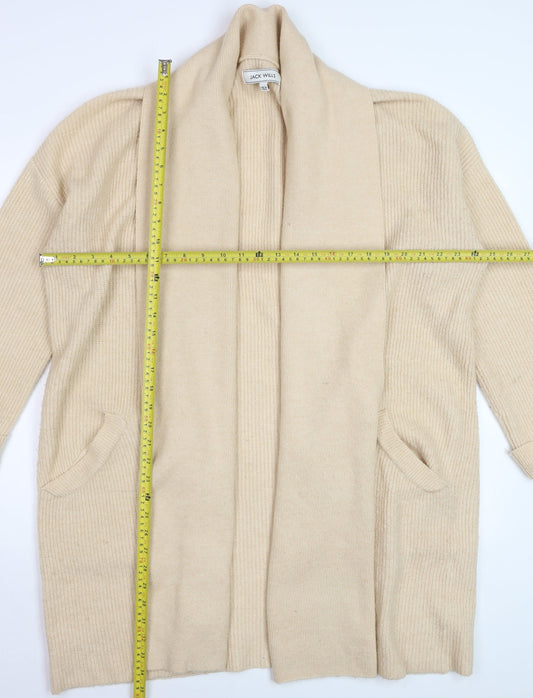 Jack Wills Women’s Beige Knit Long Cardigan Size 10 Open Shawl Collar
