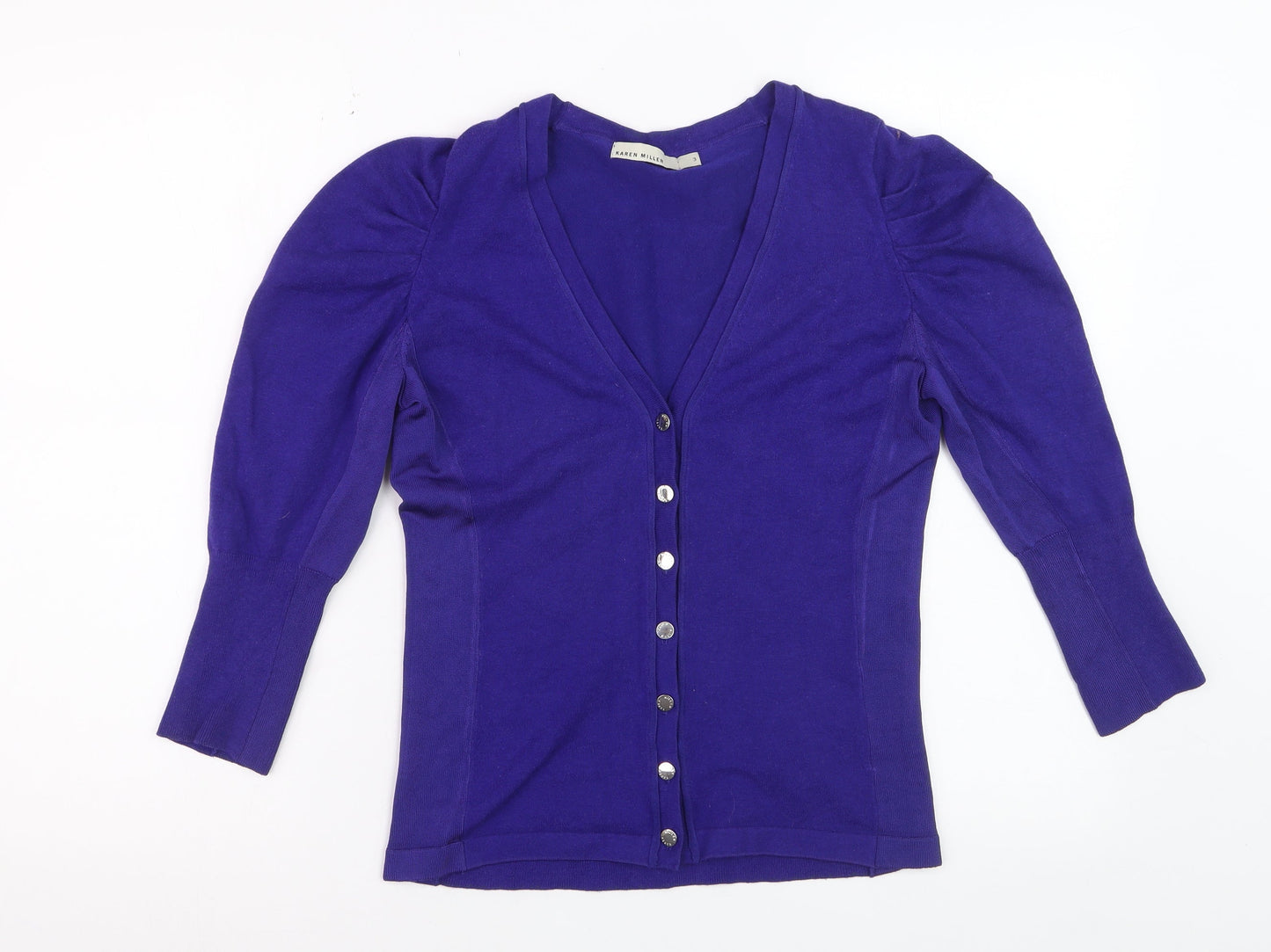 Karen Millen Women Purple V-Neck Cardigan Size 12 Slim Fit