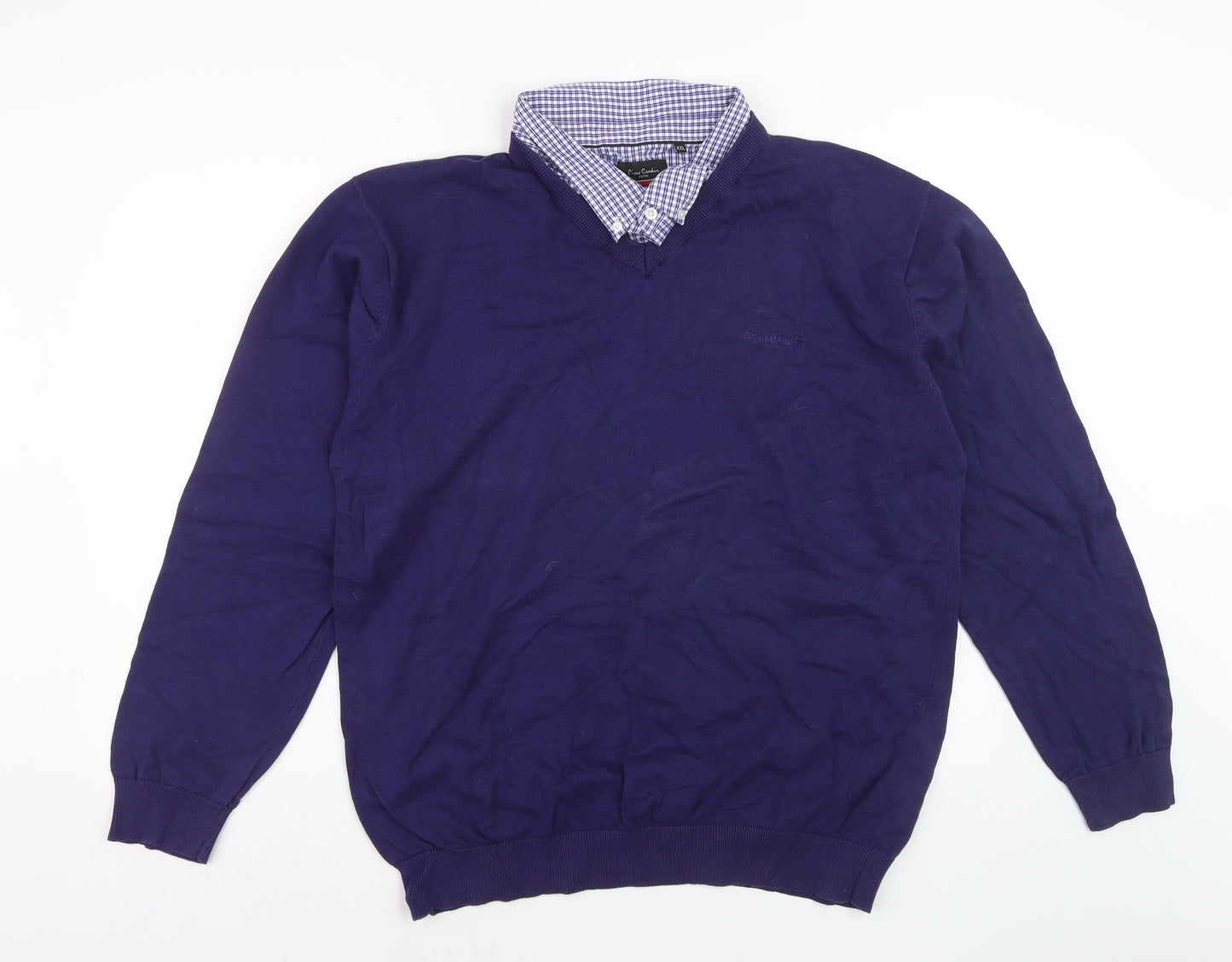 Pierre Cardin Men Blue 4XL V-Neck Cotton Pullover Jumper