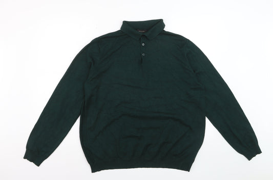 River Island Men's Green Long Sleeve Knit Polo Shirt XL