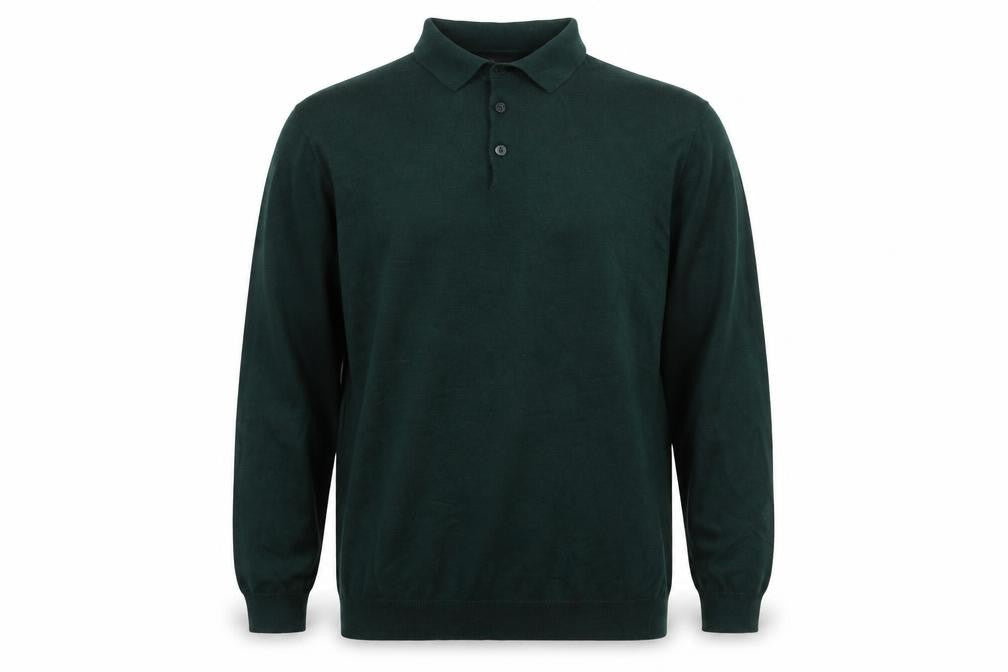 River Island Men's Green Long Sleeve Knit Polo Shirt XL