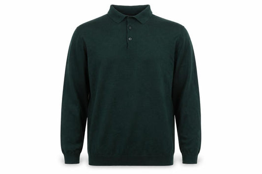 River Island Men's Green Long Sleeve Knit Polo Shirt XL